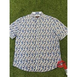 Johnston & Murphy Shirt Mens Large Shark Print Blue Button Up All Over